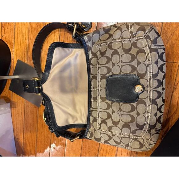 COACH Y2K BLEEKER beige /BROWN SIGNATURE LARGE FLAP BAG #11772 (P170) - Picture 7 of 10